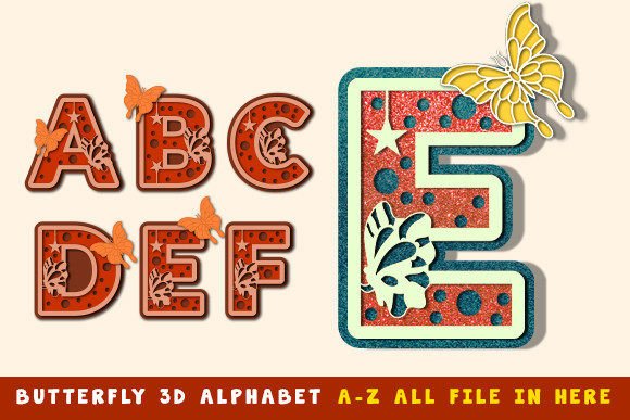 Butterfly 3D Alphabet Laser Cut SVG Design