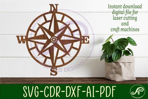 Compass Wall Art Sign, SVG File. Vector