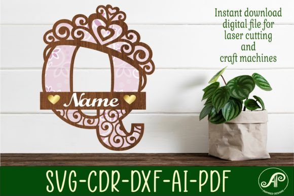 Crown Capital Monogram Letter Q SVG for Laser Cut Designs