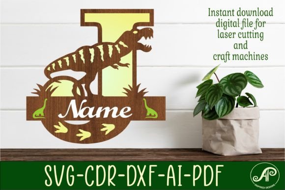 T-Rex Monogram Capital J SVG Design for Laser Cut Projects