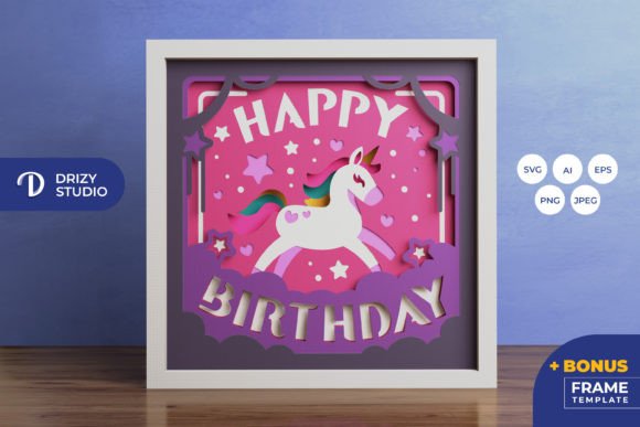 Unicorn Birthday 3D Shadow Box SVG: A Magical Design Asset